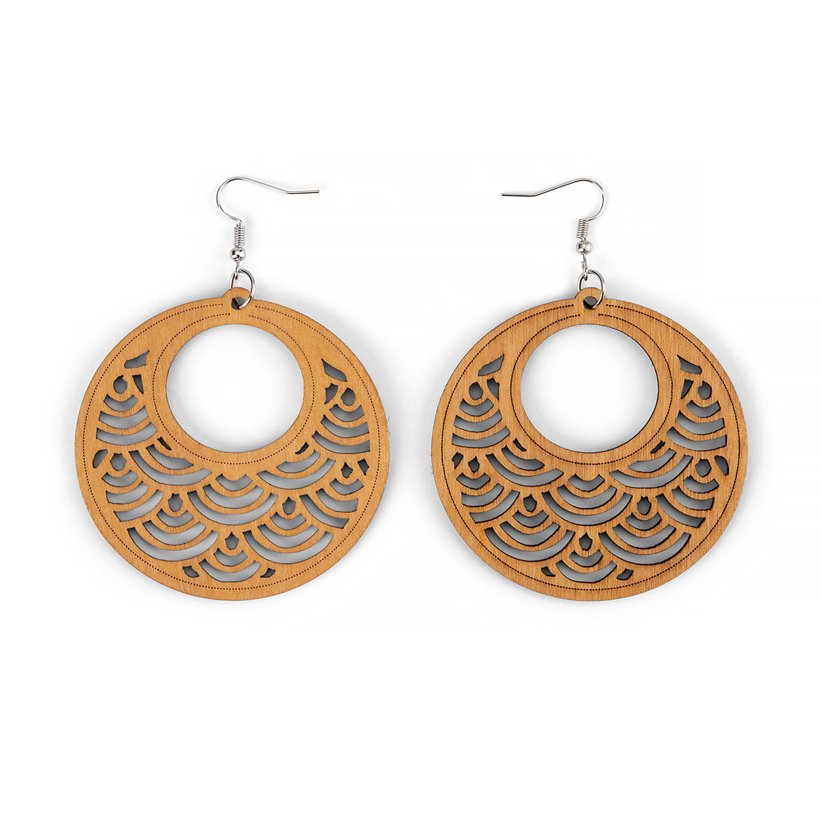 WAVES ROUND WOODEN GEOMETRIC EARRINGS