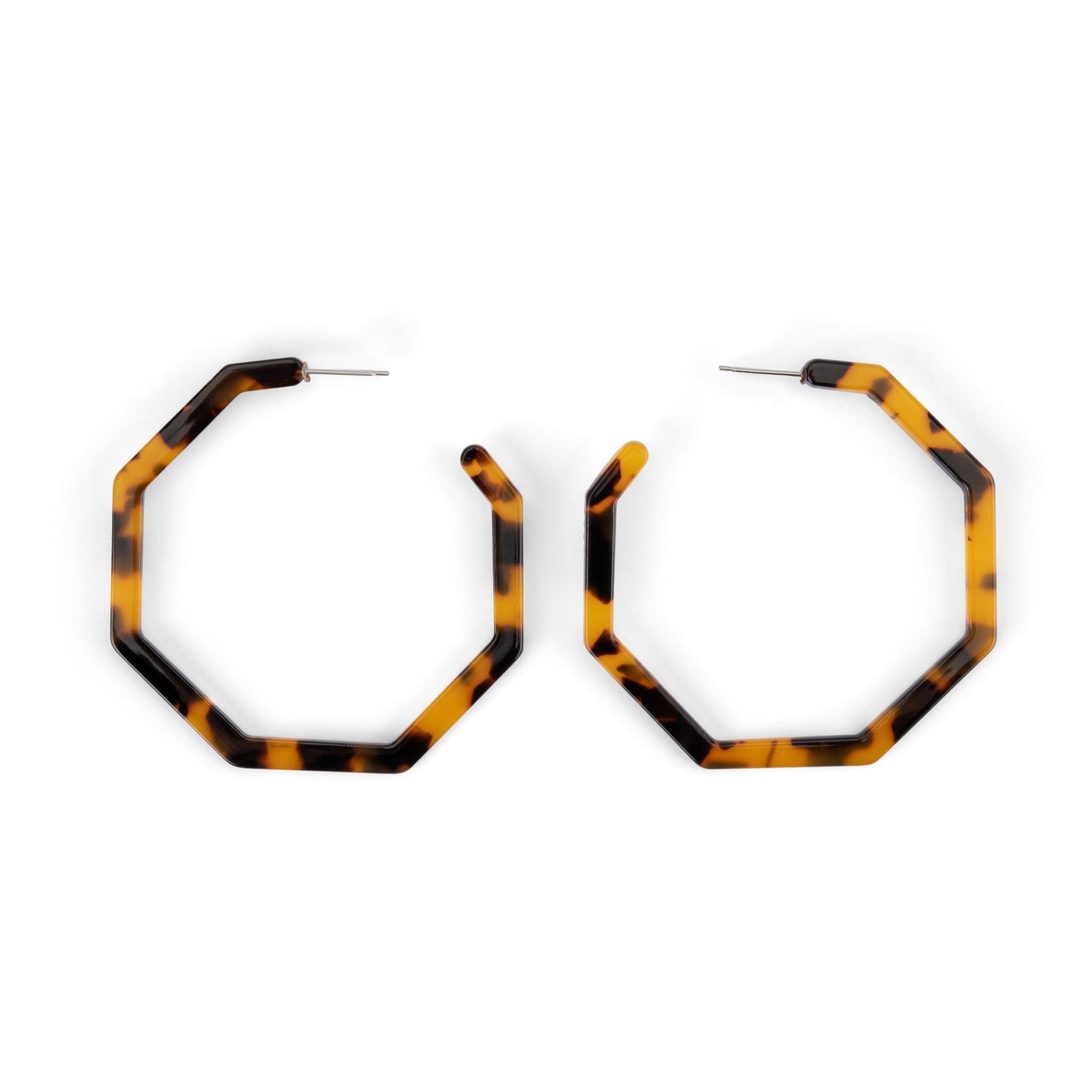 HEXAGON RESIN TORTOISE HOOP EARRINGS