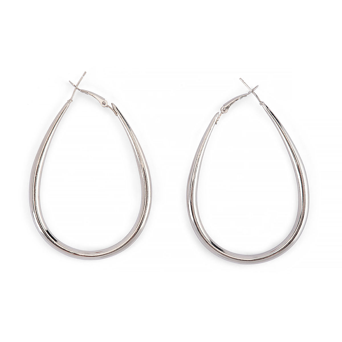 SILVER PLATED LONG OVAL DROP EARRINGS