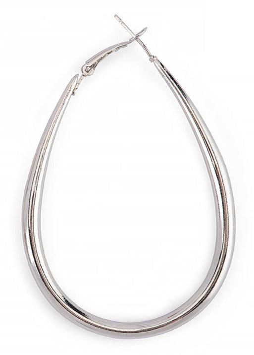 SILVER PLATED LONG OVAL DROP EARRINGS
