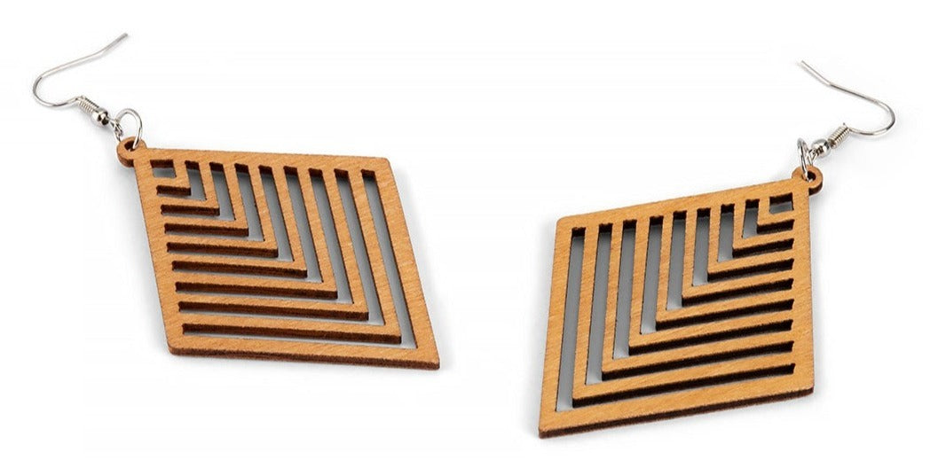 DIAMOND WOODEN GEOMETRIC EARRINGS