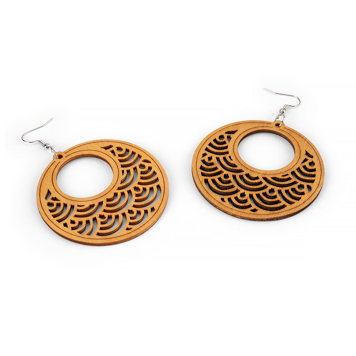 WAVES ROUND WOODEN GEOMETRIC EARRINGS
