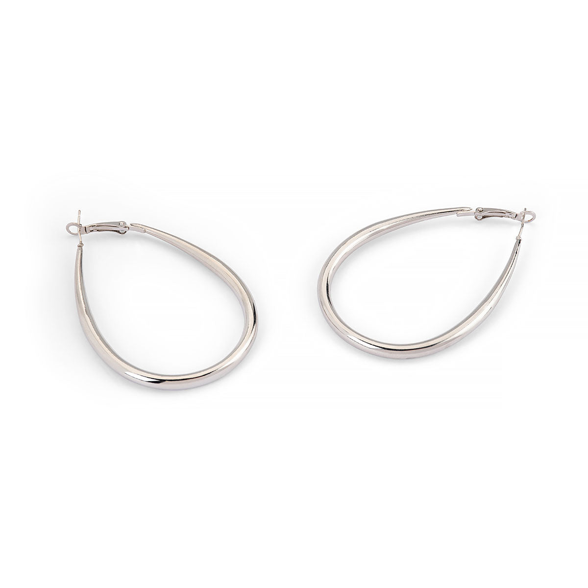 SILVER PLATED LONG OVAL DROP EARRINGS
