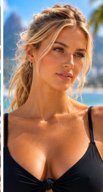 Ipanema Back Straps Bikini Top in black, model portrait
