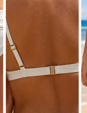 Ipanema Tie Bralette Bikini Top in cream shimmer, back view