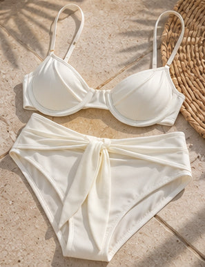 Ipanema Tie Bralette Bikini Top in cream shimmer, flat lay