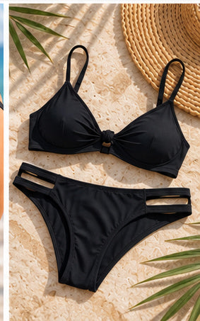 Ipanema Side Straps V Bikini Pant in black, flat lay