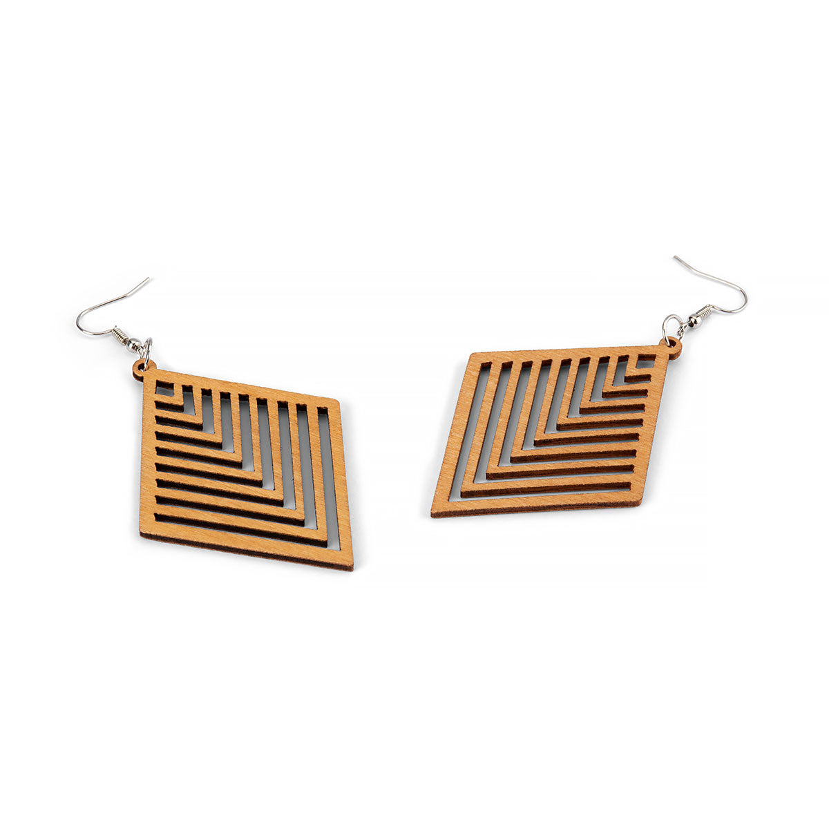 DIAMOND WOODEN GEOMETRIC EARRINGS