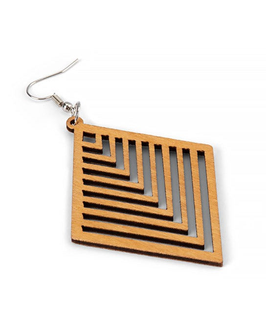 DIAMOND WOODEN GEOMETRIC EARRINGS