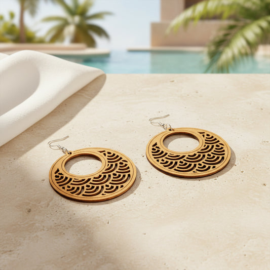 WAVES ROUND WOODEN GEOMETRIC EARRINGS