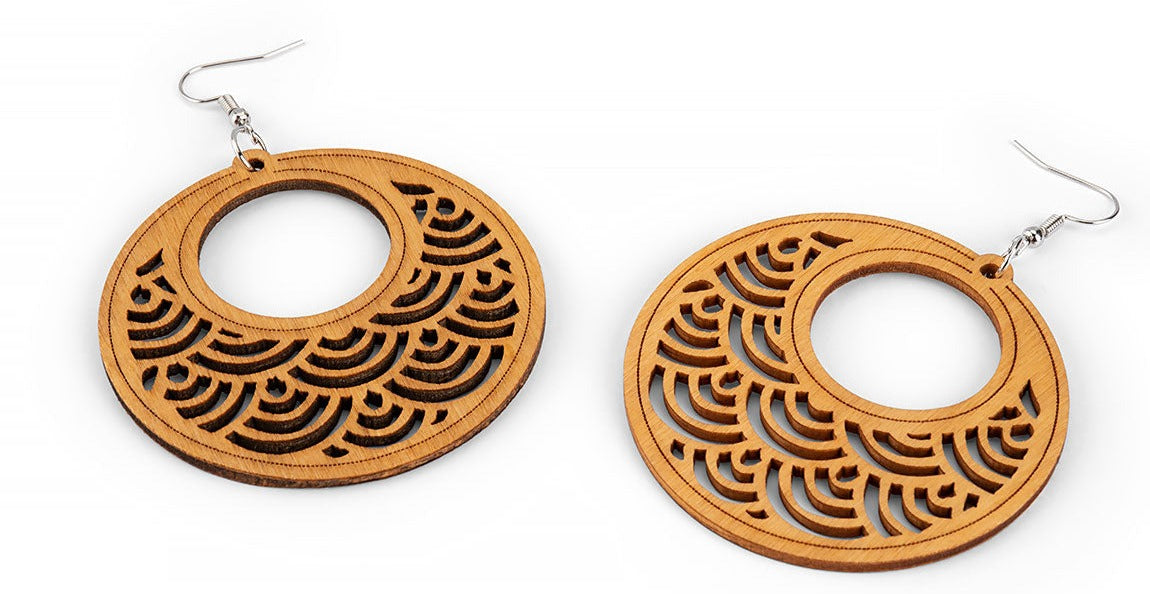 WAVES ROUND WOODEN GEOMETRIC EARRINGS