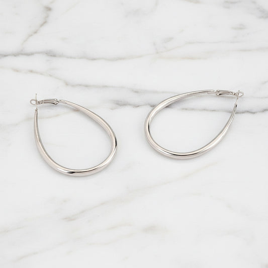 SILVER PLATED LONG OVAL DROP EARRINGS