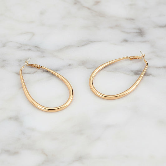 GOLD PLATED LONG OVAL DROP EARRINGS